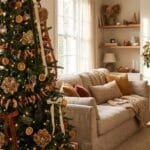 15 Autumn Christmas Tree Ideas for a Beautiful Fall-to-Holiday Transition Autumn Christmas tree decorated with dried oranges, woodland ornaments, warm ribbons, natural garlands, pumpkins, and cozy lights.