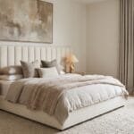 20 Modern Master Bedroom Ideas for a Stylish and Comfortable Retreat Modern master bedroom with an upholstered bed, layered neutral bedding, elegant lighting, textured rug, and stylish contemporary furniture.